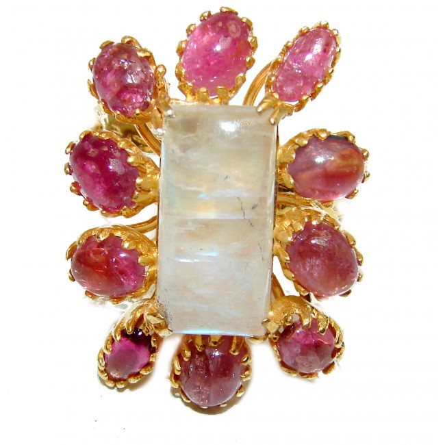 Special Fire Moonstone Ruby 18K Gold over .925 Sterling Silver handmade ring s. 9