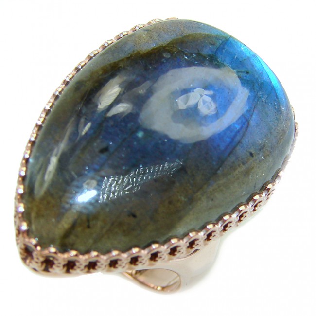 Precious 20.5 carat perfect Labradorite 18K Gold over .925 Sterling Silver handcrafted ring size 7