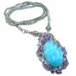 Glorious Huge Vintage Design  Best quality authentic Larimar .925 Sterling Silver handmade necklace