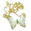 Precious butterfly  Blister Pearl Emerald 14K Gold over   .925 Sterling Silver Necklace