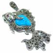 Large Blue Fish Genuine  Turquoise  .925 Sterling Silver handcrafted Pendant