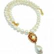 Precious  16 inches Long genuine  Pearl 14K Gold over .925 Sterling Silver handcrafted Necklace