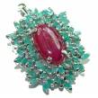 Excellent quality  Genuine Ruby Emerald  .925  Sterling Silver handmade Pendant - Brooch