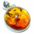 Fabulous Prehistoric   Baltic  Amber .925 Sterling Silver handcrafted pendant
