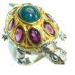 Good health and Long life Turtle 6.5ctw Genuine  Black  Opal 18K Gold over  .925 Sterling Silver handmade Ring size 8