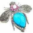 Spider genuine Turquoise  .925  Sterling Silver handmade Pendant - Brooch