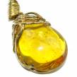 Huge Golden  Honey Drop Baltic Amber  14K Gold over .925 Sterling Silver handmade Pendant