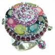 Good health and Long life Turtle Genuine  Watermelon Tourmaline  .925 Sterling Silver handmade HUGE Ring size 9