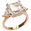 Princess cut 9.5 carat White Topaz 14K Rose Gold over .925 Sterling Silver handcrafted  ring; s. 7
