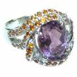 Fancy  authentic  Amethyst orange Sapphire .925 Sterling Silver Handcrafted  Ring size 7 3/4