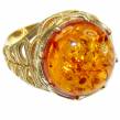 Authentic   Baltic Amber 14K Gold over  .925 Sterling Silver handcrafted  ring; s. 8