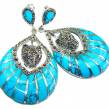Spectacular Panthers Blue Turquoise .925  Sterling Silver handcrafted  Earrings