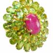 Pure Happiness  Ruby Peridot  14K Gold over .925 Sterling Silver handmade Ring size   6 3/4