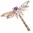 Big Dragonfly Amethyst  14K Rose Gold over .925 Sterling Silver handcrafted Pendant