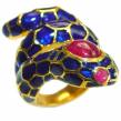 Blue Snake Lapis Lazuli Ruby 18K Gold over   .925 Sterling Silver Huge handcrafted Ring s. 7