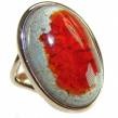 Natural  Mexican Fire Opal 14K Rose Gold over .925 Sterling Silver handmade ring size 6 1/4