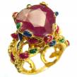 Spectacular Precious  Heart Ruby 14K Gold over  .925 Sterling Silver  handmade  ring size 6 3/4