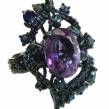 Spectacular authentic Amethyst black rhodium over  .925 Sterling Silver Handcrafted  Ring size  8
