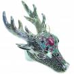 Large Deer Head Authentic Ruby  .925 Sterling Silver handmade Ring size 7