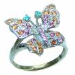 Sweet Butterfly Ruby Emerald   .925  Sterling Silver handmade  Ring size 9