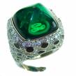 Green Royalty Topaz .925 Sterling Silver handmade Large Ring s. 7