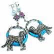 Two resting Panthers Turquoise  Ruby Marcasite  .925  Sterling Silver earrings