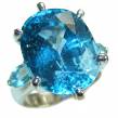 18.5 carat Fancy London  Blue Topaz  .925 Sterling Silver handmade Ring size 6 3/4