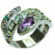 Serpentine ring  authentic Amethyst Peridot  .925 Sterling Silver Handcrafted  serpentine ring  Ring size 8