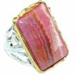 Authentic Argentinian Rhodochrosite  14K Gold over .925 Sterling Silver handmade ring size 7 1/2