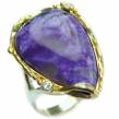 Natural Siberian Charoite  2 tones  .925 Sterling Silver handcrafted ring size 8