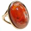 Natural  Mexican Fire Opal 14K Rose Gold over .925 Sterling Silver handmade ring size 8
