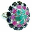 Bright Creation Emerald Sapphire Ruby  .925 Sterling Silver handmade Ring size 8 3/4