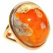 Natural  Mexican Fire Opal 14K Rose Gold over .925 Sterling Silver handmade ring size 7 1/4