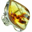 Authentic   Baltic Amber .925 Sterling Silver handcrafted  ring; s. 7 adjustable