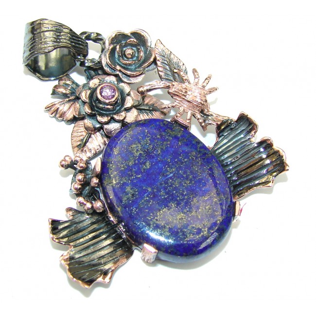 Beautiful AAA Blue Lapis Lazuli & Amethyst, Rose Gold Plated, Rhodium Plated Sterling Silver Pendant