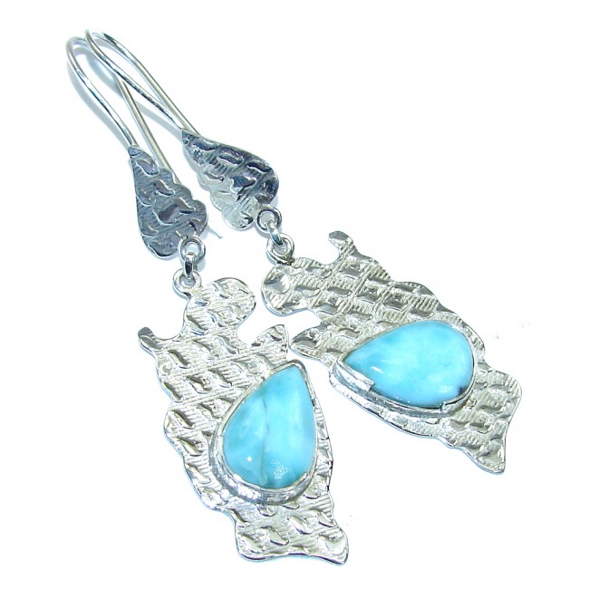 Exotic AAA Blue Larimar Sterling Silver earrings / Long