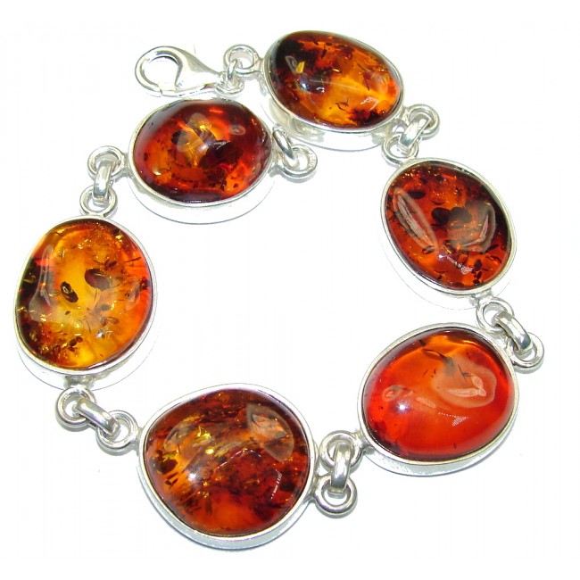 Natural Beauty! AAA Polish Amber Sterling Silver Bracelet
