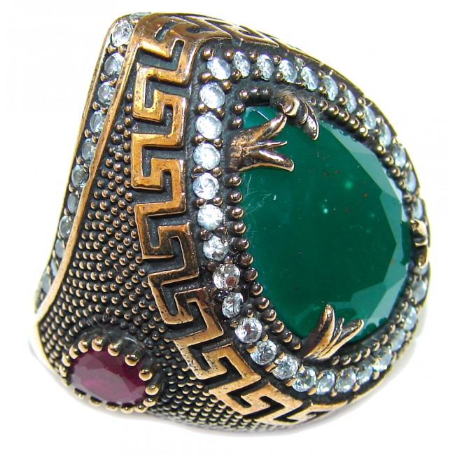 Victorian Design! Emerald & White Topaz Sterling Silver Ring s. 7 1/4