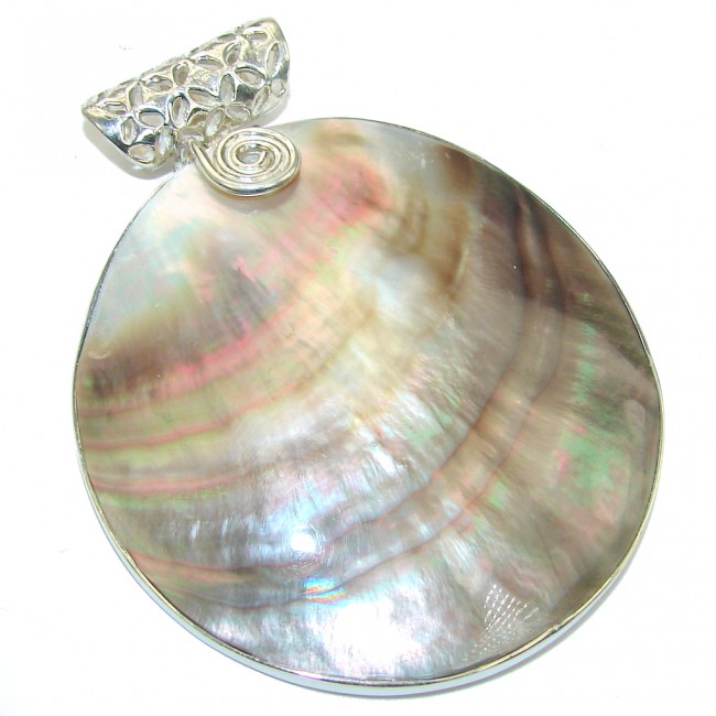 Big! Delicate Rainbow Abalone Sterling Silver Pendant