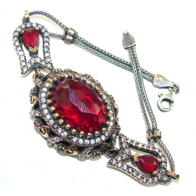 Victorian Style! Ruby Quartz & White Topaz Sterling Silver Bracelet