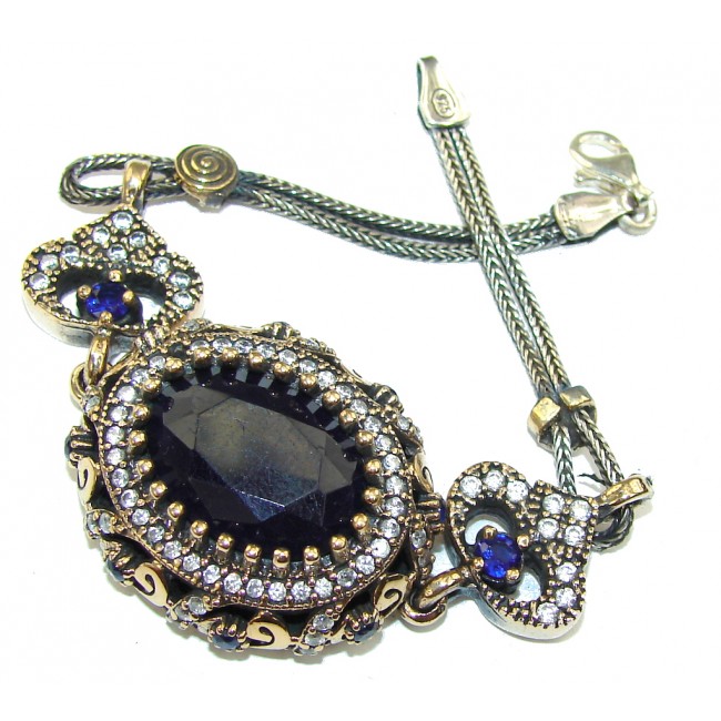Victorian Style! Blue Sapphire Quartz & White Topaz Sterling Silver Bracelet