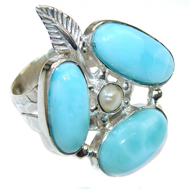 Delicate Beauty! AAA Blue Larimar Sterling Silver Ring s. 7 1/4