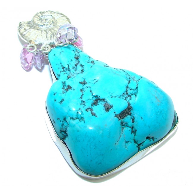 Vintage Style! Blue Turquoise Sterling Silver Pendant