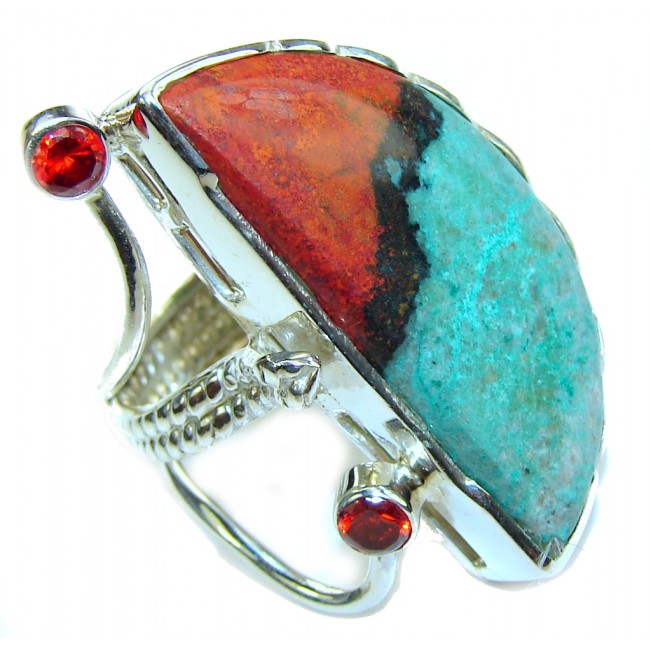Excellent AAA Red Sonora Jasper & Garnet Sterling Silver Ring s. 8 1/4