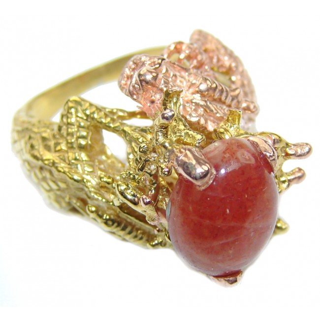 Two Dragons! Stylish Golden Calcite,Two Tones Sterling Silver ring s. 8 1/2