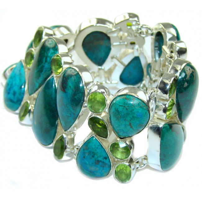 Gift of Nature Parotts Wing Chrysocolla & Created Peridot Sterling Silver Bracelet
