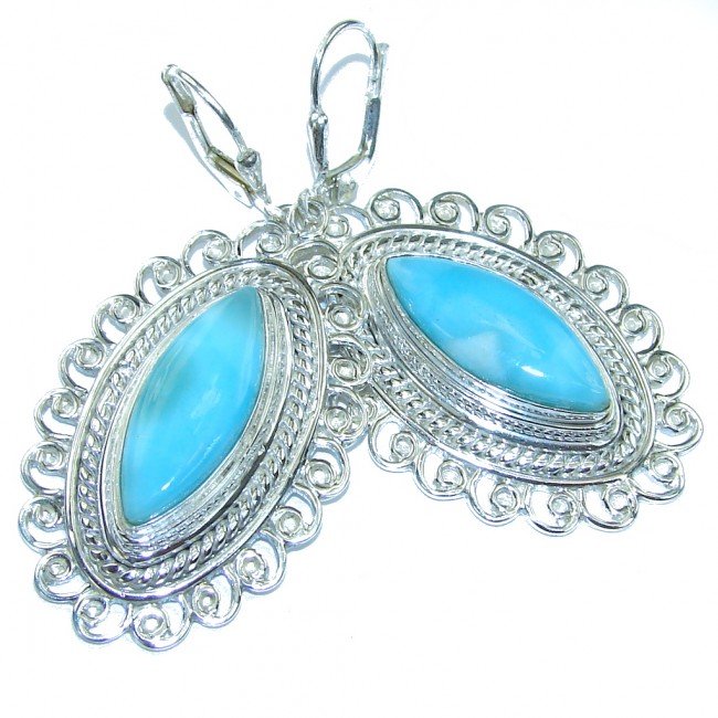 Big! Fancy Style! AAA Blue Larimar Sterling Silver earrings