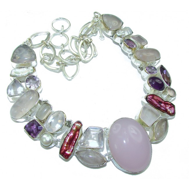 Magicol Night! Light Pink Rose Quartz Sterling Silver Necklace