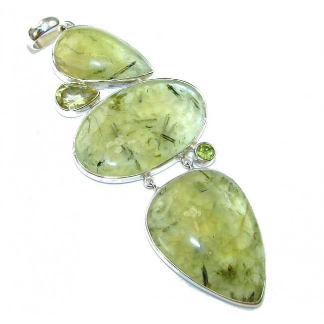 Large! Amazing Green Moss Prehnite Sterling Silver Pendant