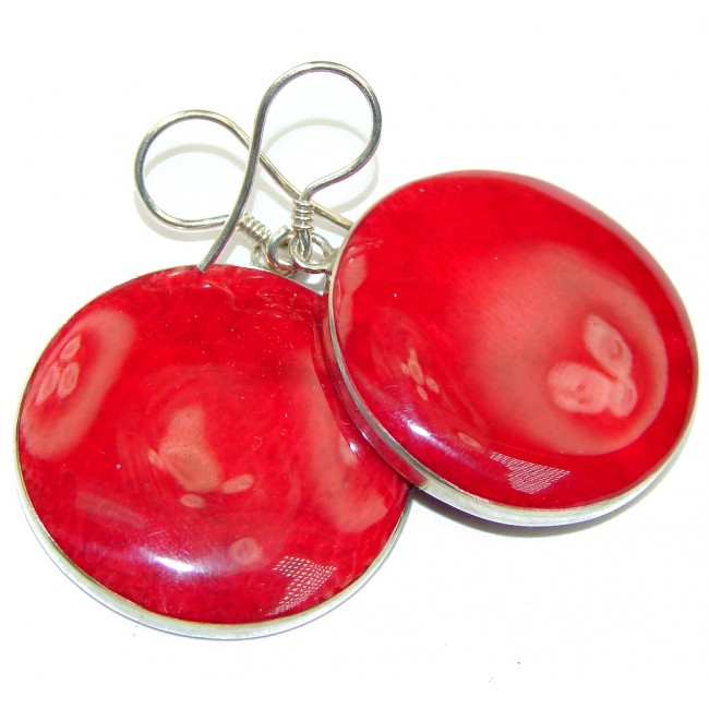 Deep Love! Red Fossilized Coral Sterling Silver earrings